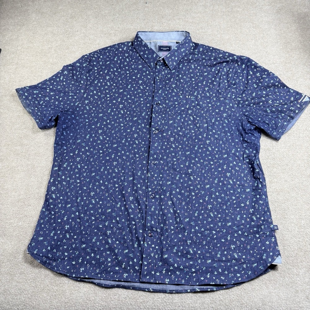 7 Diamonds Shirt Mens XXL Blue AOP Floral Short Sleeve Stretch Button Up‎